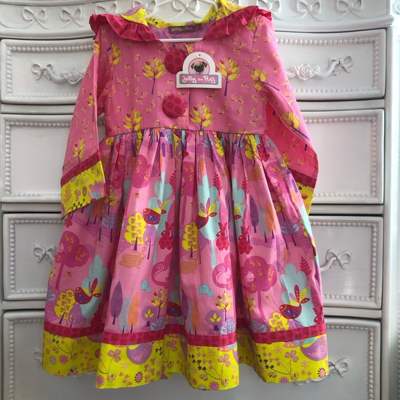 Jelly The Pug Other - 4t NWT Jelly the Pug Girls Dress Candy Forrest Hanna pink yellow hood